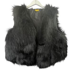 Y2K Daisy Fuentes Black Faux Fur Cropped Vest Size L Mob Wife‎ Jacket Outerwear